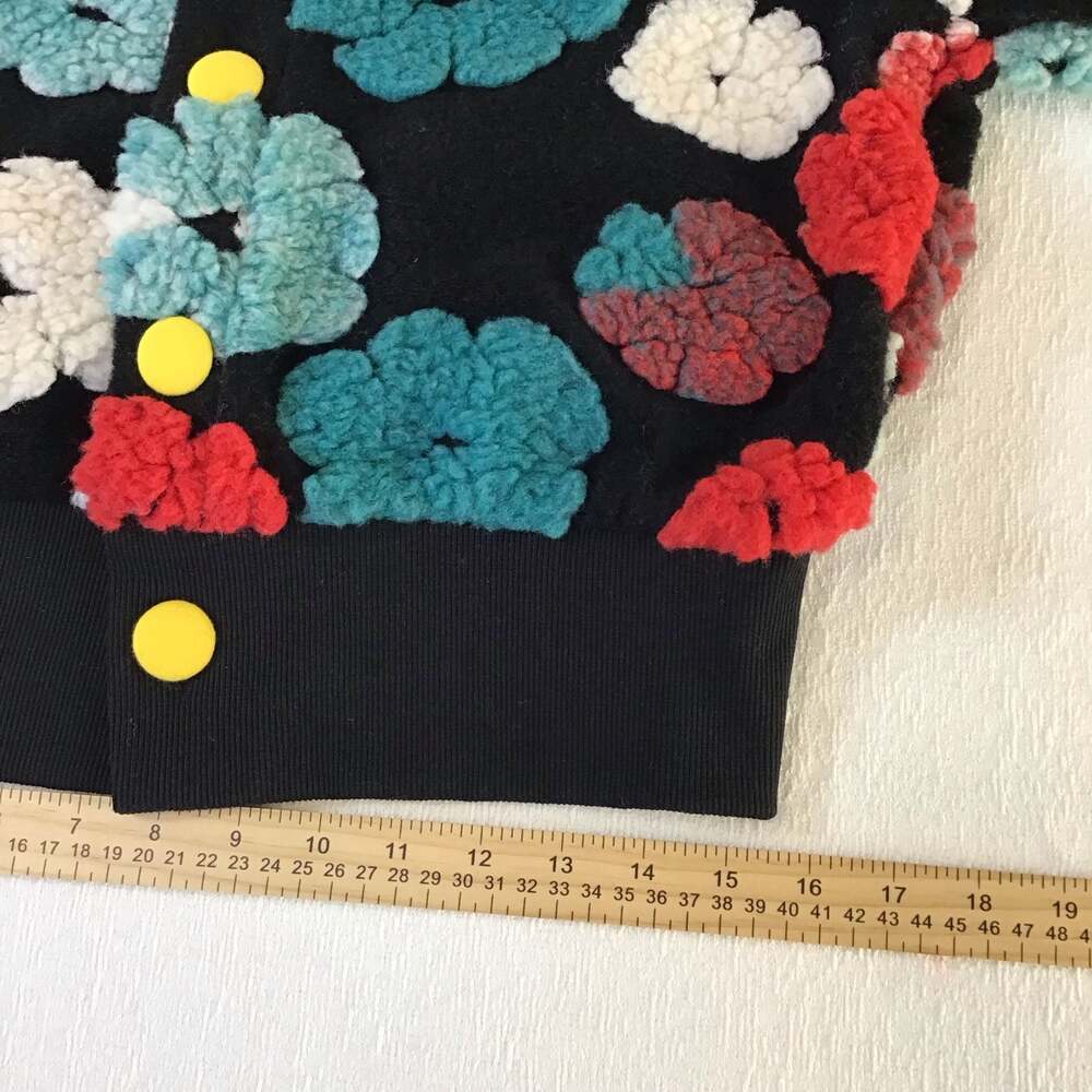 Vibrant 3D Floral Textured Bomber Jacket Multi-Color Sherpa Applique Womens  L - Picture 5 of 10